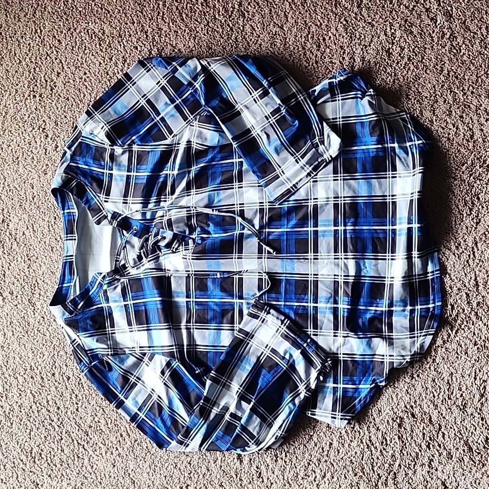 Shein curve womens lace up plaid top 3x 1x